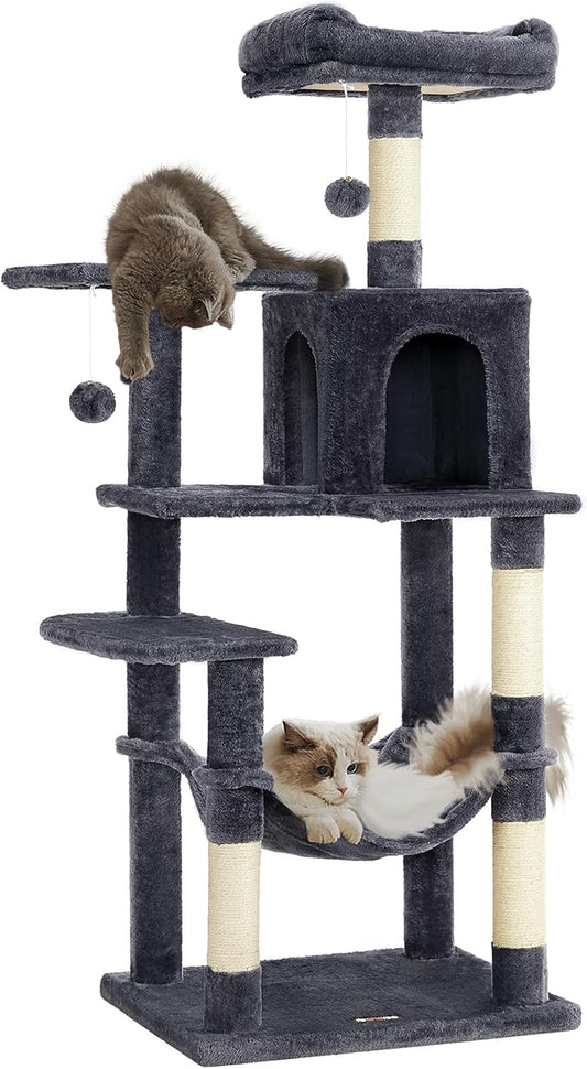 Feandrea Cat Tree, 54.2-Inch Cat Tower, Plush Multi-Level Condo by FeandreabySONGMICSHOME
