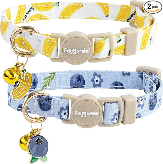 Faygarsle 2 Pack Blueberry Banana Pattern Cat Collars Breakaway Safety Collar by Faygarsle