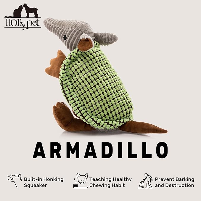 Hollypet Plush Dog Squeaky Toy Stuffed Armadillo Animal Pet Puppy Chew Toys - Image 4