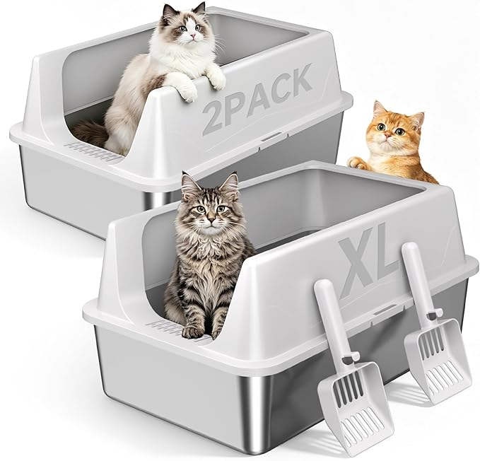 2 Pack XL Stainless Steel Litter Box by Tevila