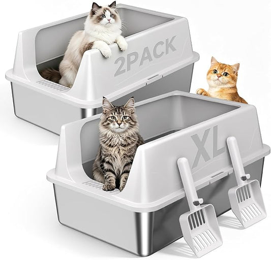 2 Pack XL Stainless Steel Litter Box by Tevila