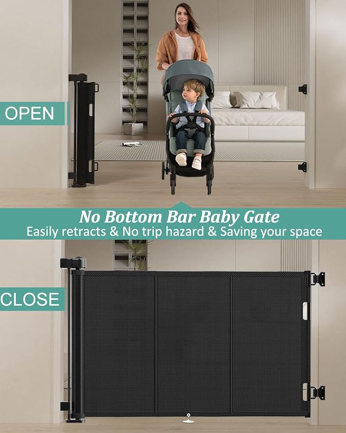 Miumoon 71 inch Retractable Baby Gates 34 inch Tall, Retractable Gate - Image 4
