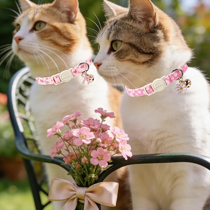2 Pack Pink Floral Cat Collars Breakaway - Image 5