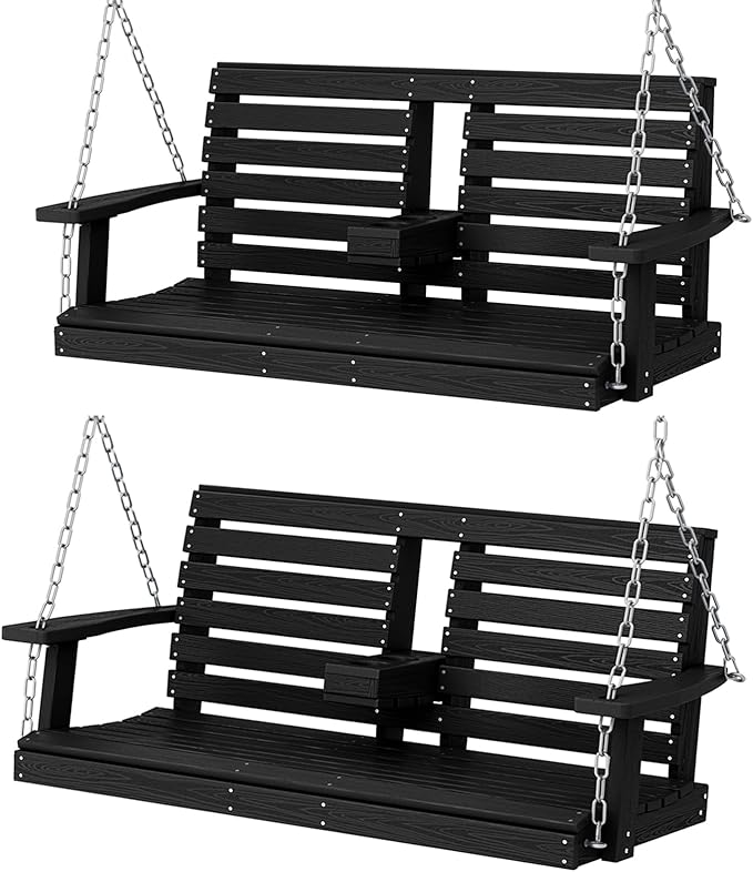 KINGYES Outdoor Hanging Porch Swing Set of 2, 2 Seat Patio Swing Recliner by KINGYES