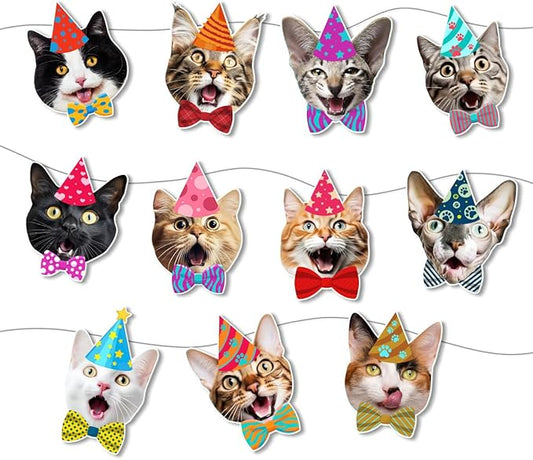 Cats Face Birthday Banner — Photographic Cat Faces Garland, Funny Cat Themed by Momapopup