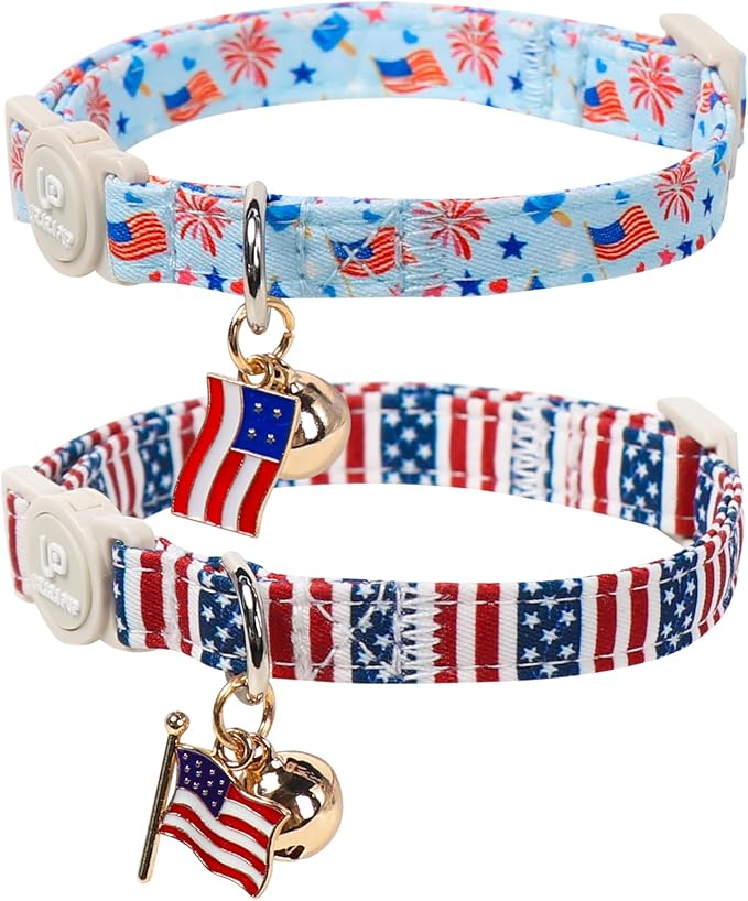 4th 0f July Cat Collar, Summer Baseball Blue Cat Collar by UPURARAPUP