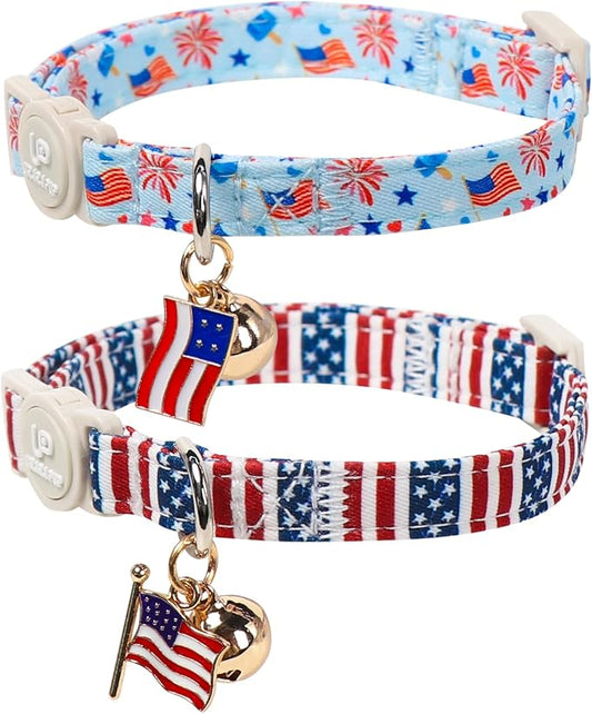 4th 0f July Cat Collar, Summer Baseball Blue Cat Collar by UPURARAPUP