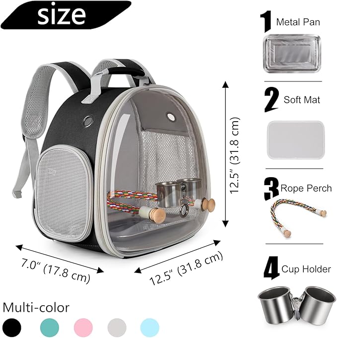 Bird Travel Carrier Backpack, Metal Tray and Clamp Cups Bundle - Image 2