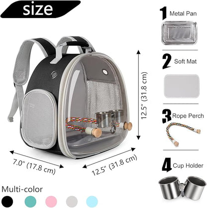 Bird Travel Carrier Backpack, Metal Tray and Clamp Cups Bundle - Image 2