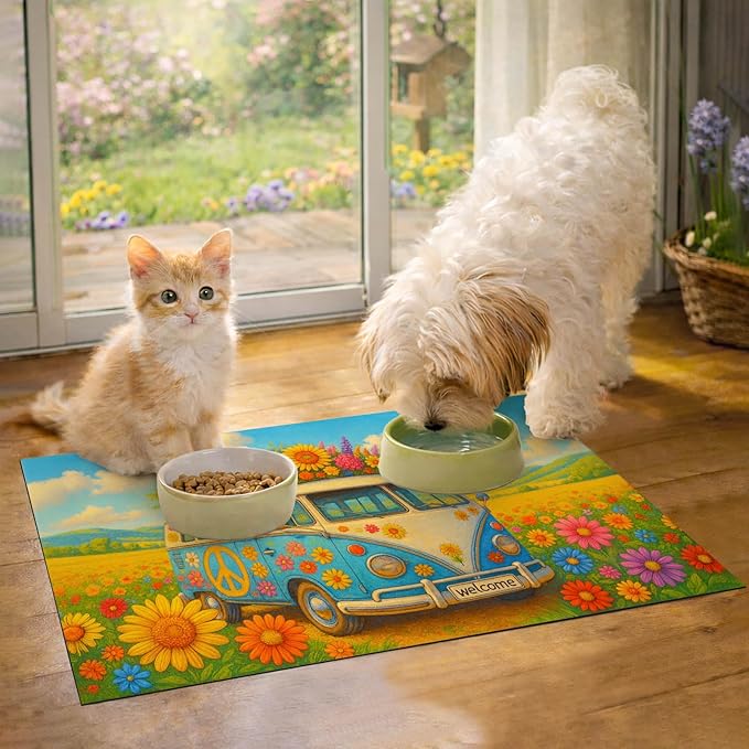 HOMETITUTE Cute Cat Feeding Mat 20" x 12", Non Slip Dog Cat Food Mat - Image 2
