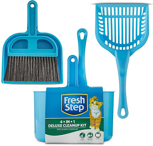 Fresh Step 4-in-1 Deluxe Litter Cleanup Kit Scoop Broom Dust Pan Hanging Caddy by FreshStep