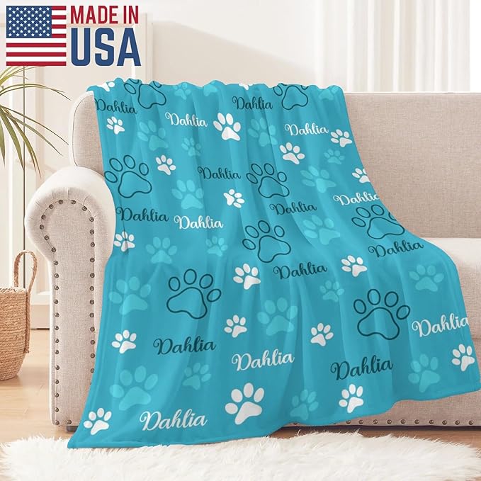 Personalized Dog Blankets with Name, Custom Paw Print Blanket - Image 2