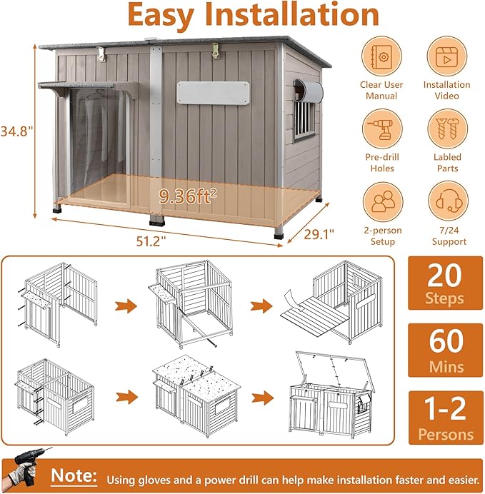 Ketive 55"L Dog House Outdoor Large Breed Extra XL Wooden Dog House - Image 9