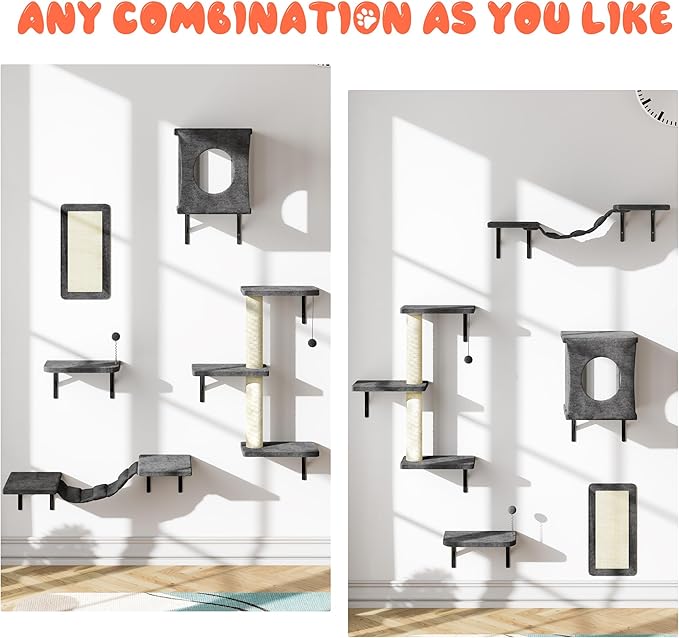 NUNU LAB Cat Wall Shelves Set, Scratching Post, Wall Shelves - Image 3