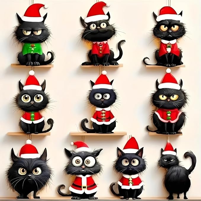 10 Pcs Christmas Hanging Ornaments Set Christmas Tree Decorations Cute Black by BHOOKA
