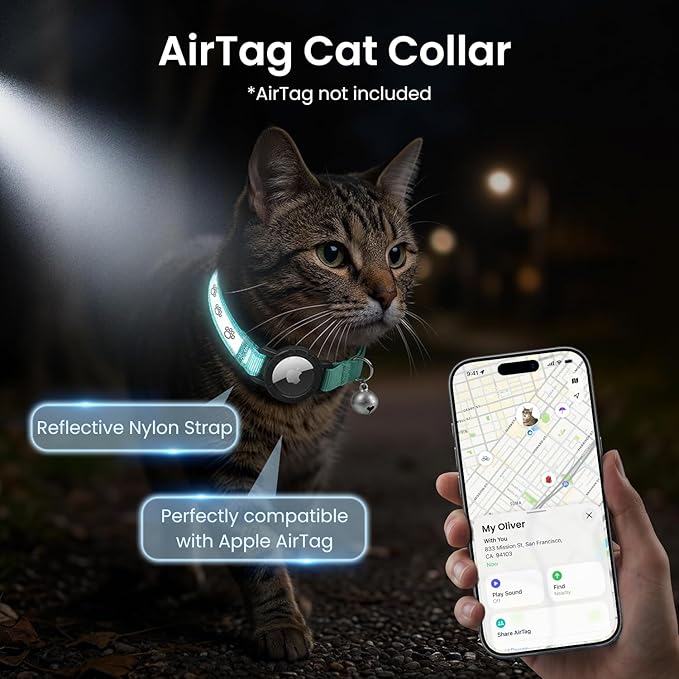 Reflective AirTag Cat Collar, Integrated Cat Tracker Collar - Image 4