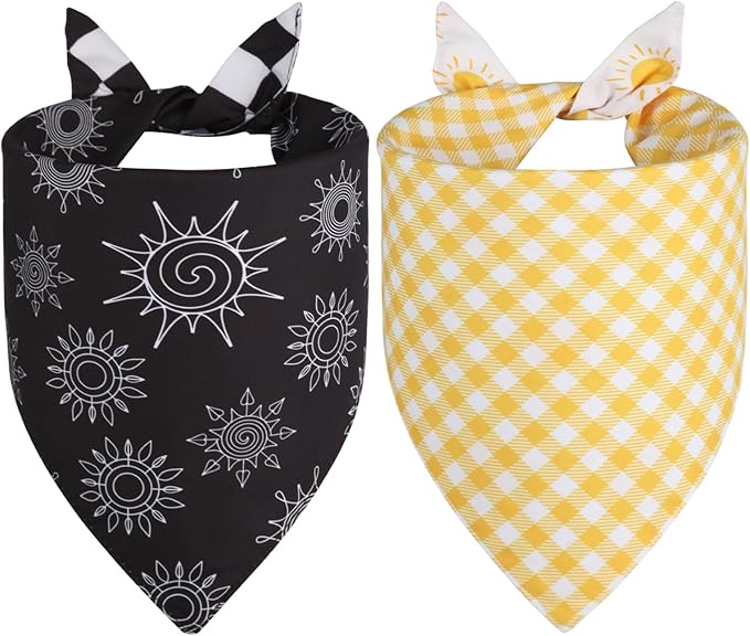 Summer Dog Bandanas Yellow Black XLarge 2PCS, Spring Scarf, Durable Triangle - Image 2