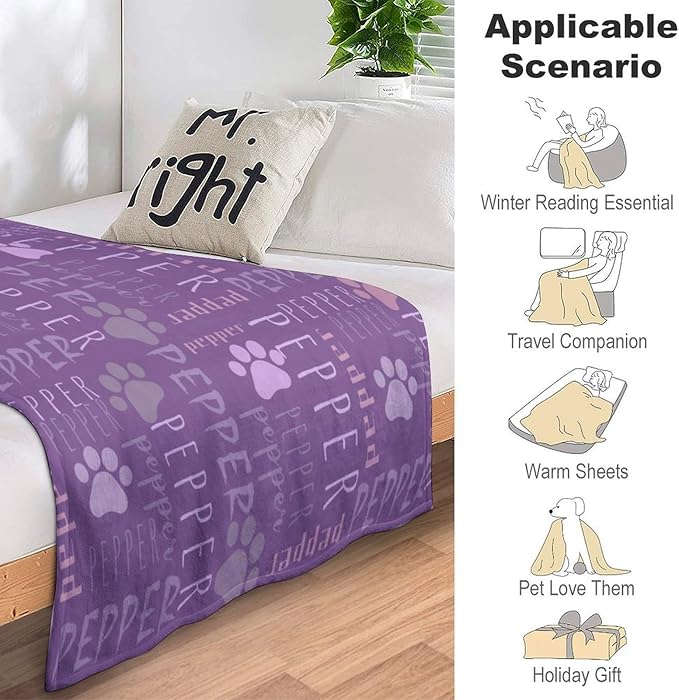 Personalized Dog Blanket with Name Customized Paw Prints Pet Blanket Loss - Image 3