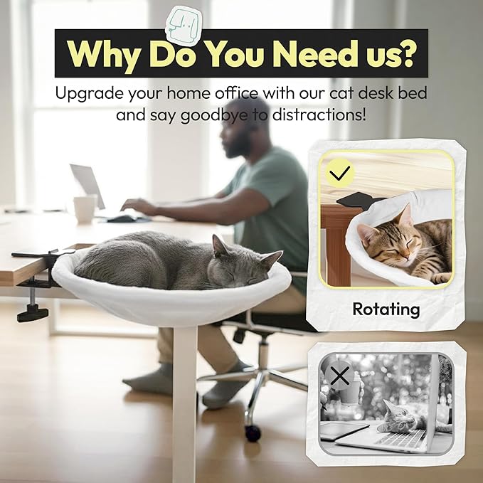 Adjustable Cat Desk Bed, Sunken Design Cat Hammock, Supports Up to 50 lbs - Image 4