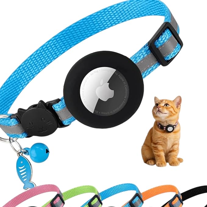 AirTag Cat Collar with AirTag Holder, Breakaway Reflective Cat Tracker Collar by AmazeGoods