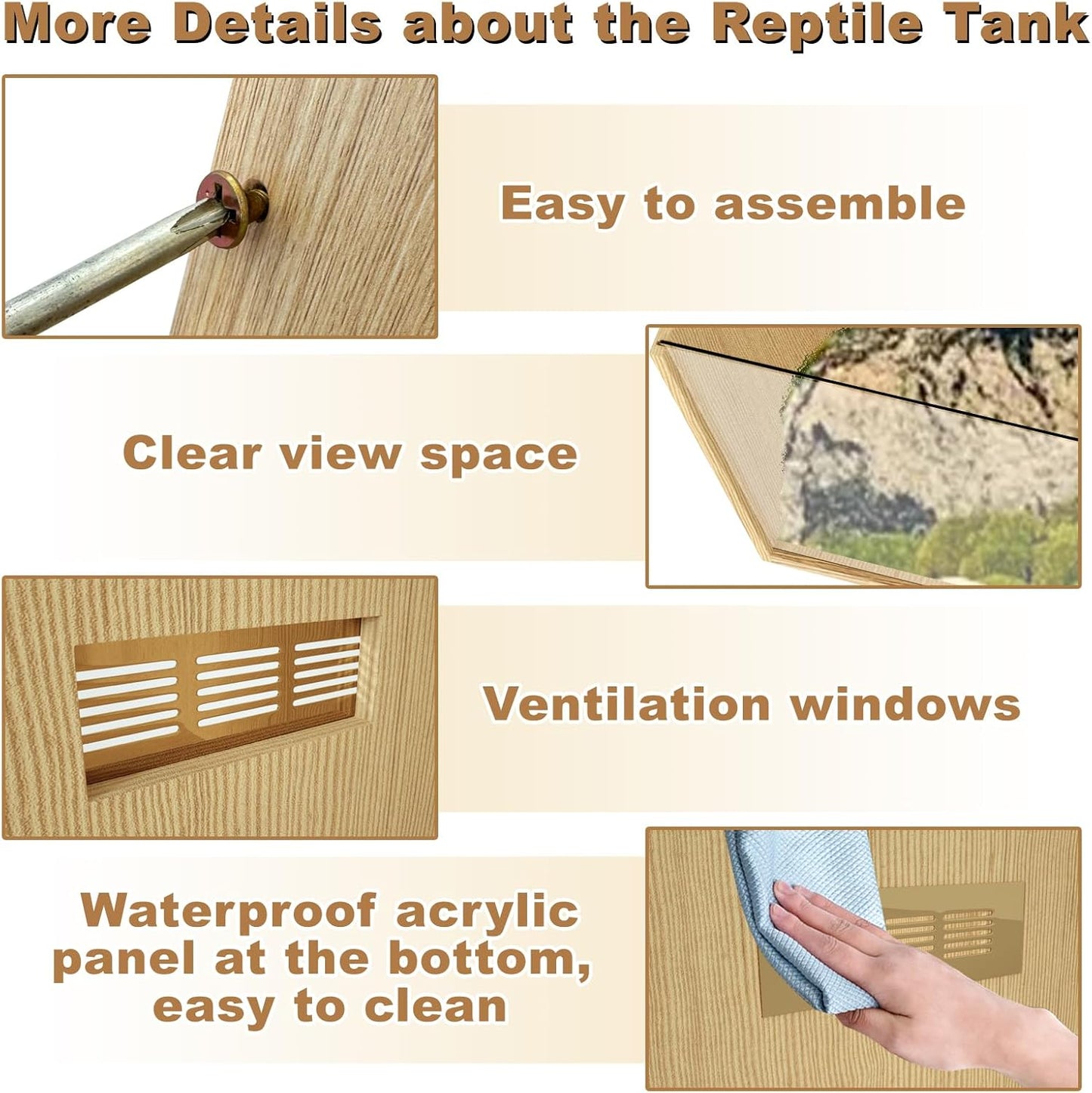 80 Gallon Reptile Terrarium, Large Snake Enclosure, Lizard and Leopard Gecko Tank With Openable Roof Door, Lockable Bearded Dragon Enclosure (Wooden, 48" L x 20" W x 20" H)