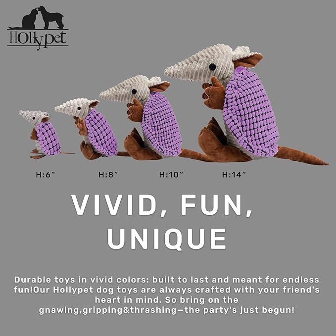Hollypet Plush Dog Squeaky Toy Stuffed Armadillo Animal Pet Puppy Chew Toys - Image 2