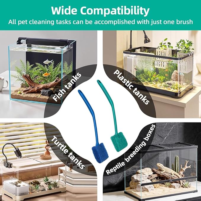 DaToo 2 PCS Fish Tank Cleaning Tools Double Sided Sponge Brush Cleaner Long - Image 6