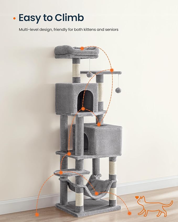 SONGMICS HOME Cat Tree for Indoor Cats, Hammock and Condo, Light Gray - Image 3