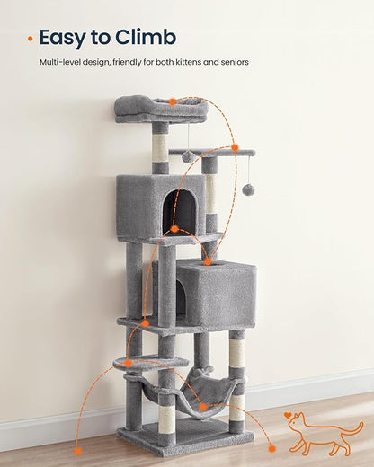 SONGMICS HOME Cat Tree for Indoor Cats, Hammock and Condo, Light Gray - Image 3