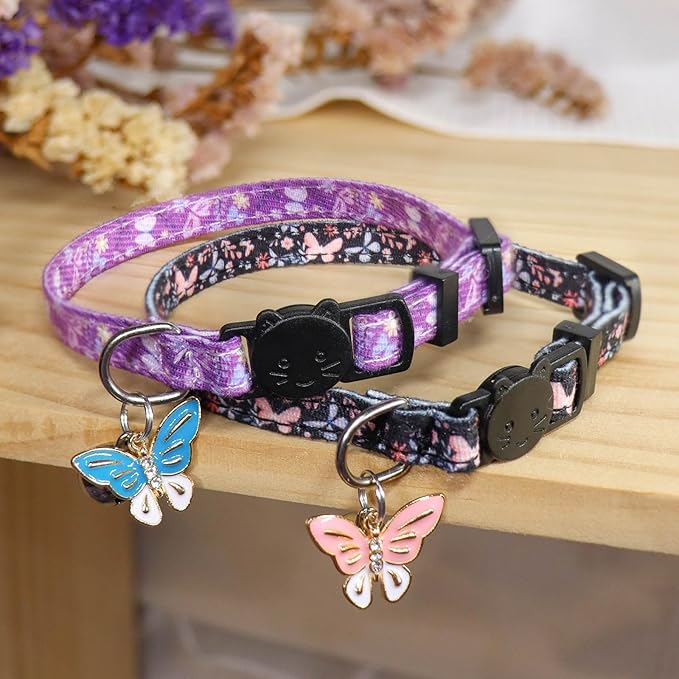 Cat Collar Breakaway, 2 Pack Cotton Kitten Collars - Image 2