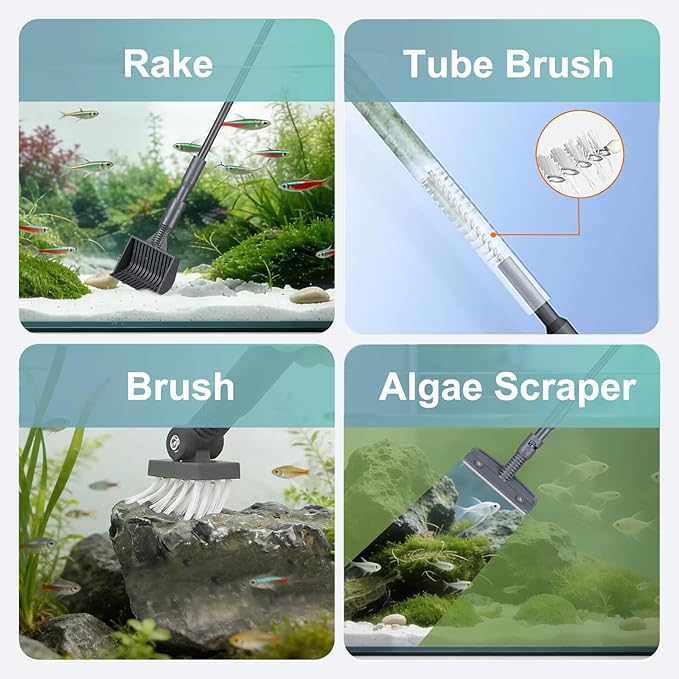 Carefree Fish 6IN1+1 Aquarium Cleaning Tools Long Handle Adjustable Length - Image 4