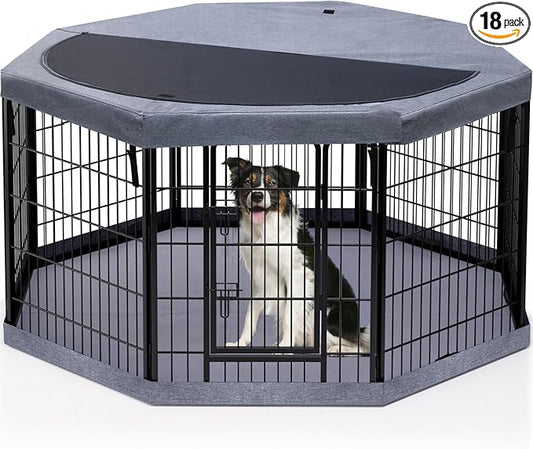 PETIME Dog Playpen, Metal Exercise Puppy Pen Heavy Duty Kennels Yard Fence by PETIME