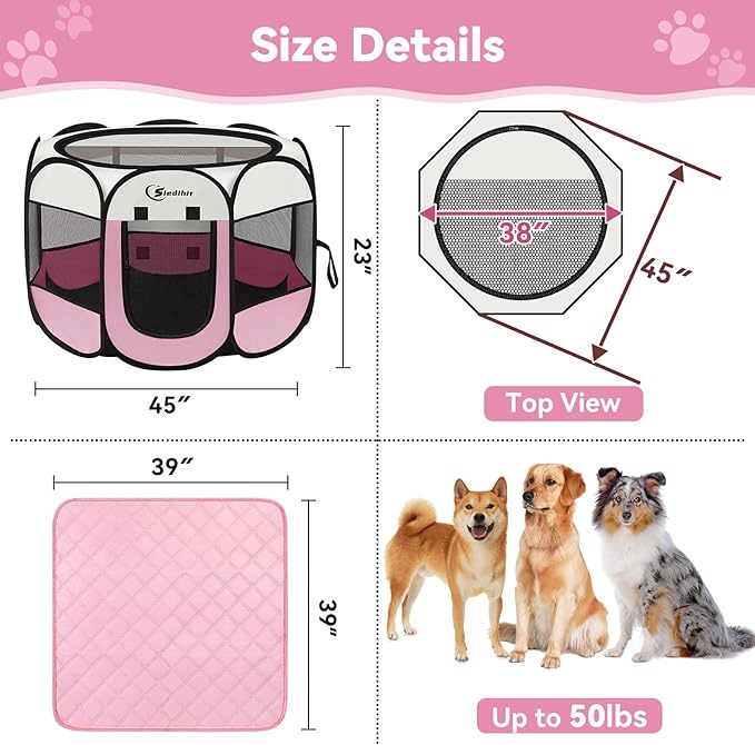 Pink Puppy Playpen for Middle Dog Cat, Dogs Tent Crate Cage Indoor/Outdoor - Image 7