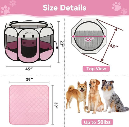 Pink Puppy Playpen for Middle Dog Cat, Dogs Tent Crate Cage Indoor/Outdoor - Image 7