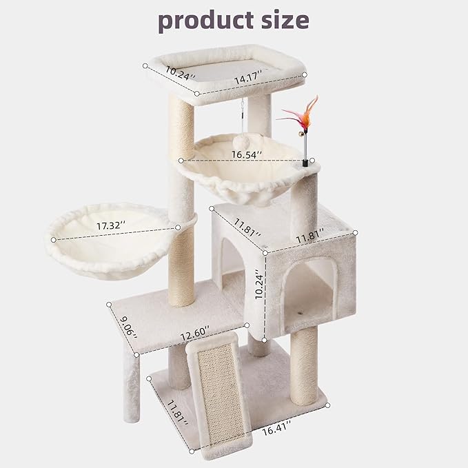 Cat Tree with Cat Condo and Two Hammocks, Cat Tree with Scratching Posts and - Image 2
