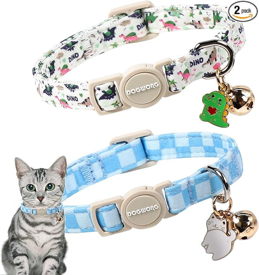 2 Pack Dinosaur Cat Collars Breakaway by DOGWONG