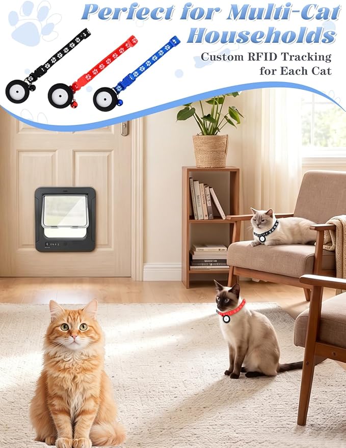 Smart Cat Door with 3 Collar Sensor Key, RFID Cat Door Collar Activated with - Image 2