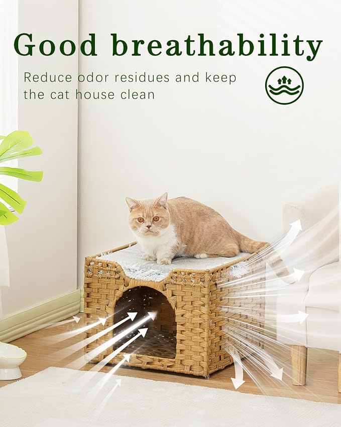 SETVSON Cat Beds Indoor Kitten House, Handwoven Rattan Cat Cave Pet Cube - Image 3