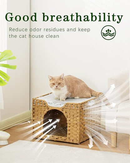 SETVSON Cat Beds Indoor Kitten House, Handwoven Rattan Cat Cave Pet Cube - Image 3