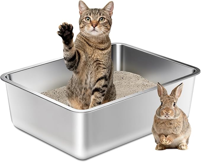 Stainless Steel Litter Box for Cats, Metal Cat Litter Box Non-Stick and Easy to by Nyutu