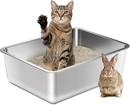 Stainless Steel Litter Box for Cats, Metal Cat Litter Box Non-Stick and Easy to by Nyutu