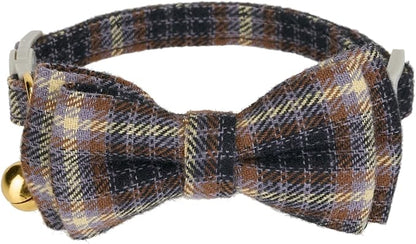 2 Pack Cotton Cat Collar, Removable Bowtie, Plaid Pattern, Safety Breakaway - Image 7