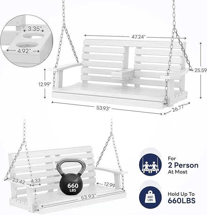 KINGYES Outdoor Hanging Porch Swing, Waterproof Swing - Image 4