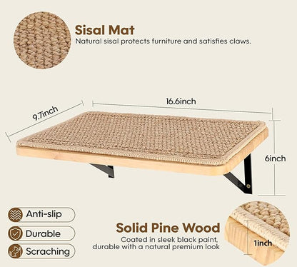 2PCS Cat Wall Shelves with Scratching Mat, 16.6x9.7 Inch Solid Pine Wood Wall - Image 6