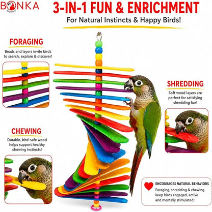 Bonka Bird Toys 867 Big Stick 9.5" Colored Wooden Plastic Spinning Chew Toy - Image 2