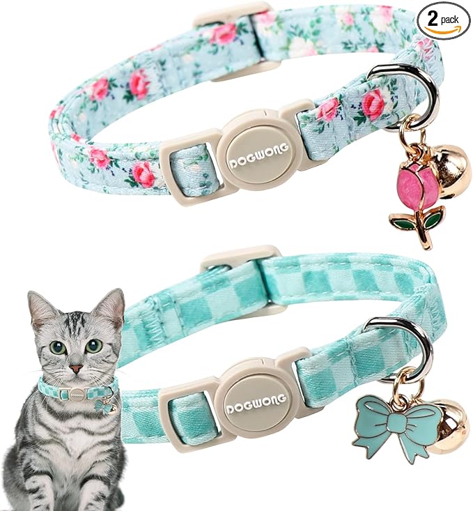 2 Pack Green Flower Cat Collars Breakaway by DOGWONG
