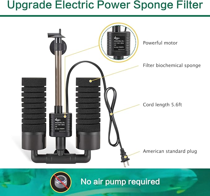 AQQA Aquarium Electric Power Sponge Filter, 3W/5W Silence Submersible Foam - Image 2