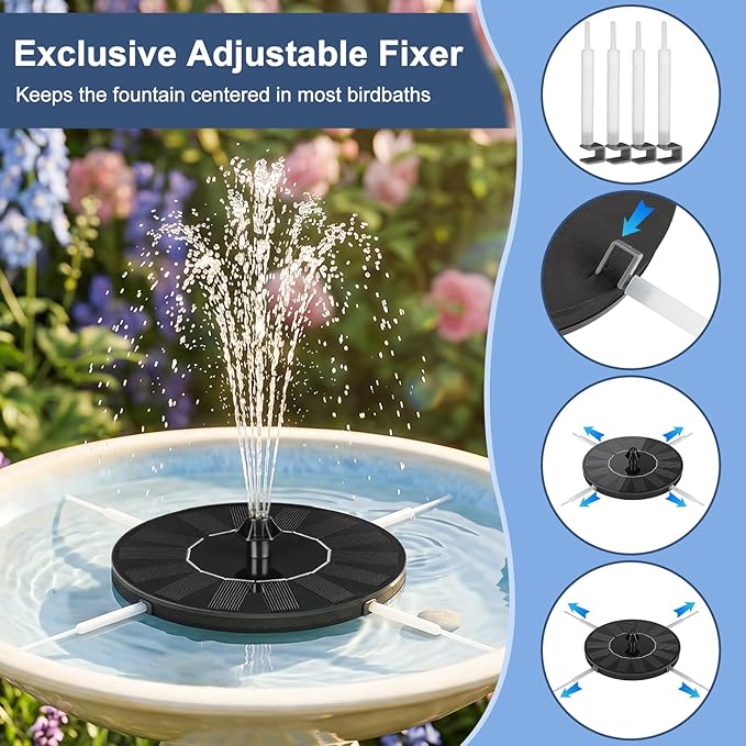 Mademax Solar Bird Bath Fountains, Upgrade 1.4W Solar Fountain Pump - Image 3