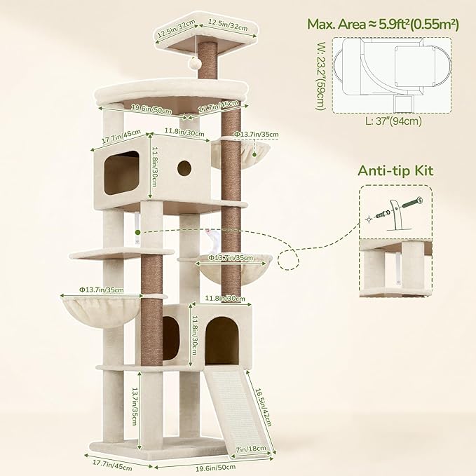 Globlazer 83in Heavy Duty Cat Tree, Giant Cat Tower - Image 6