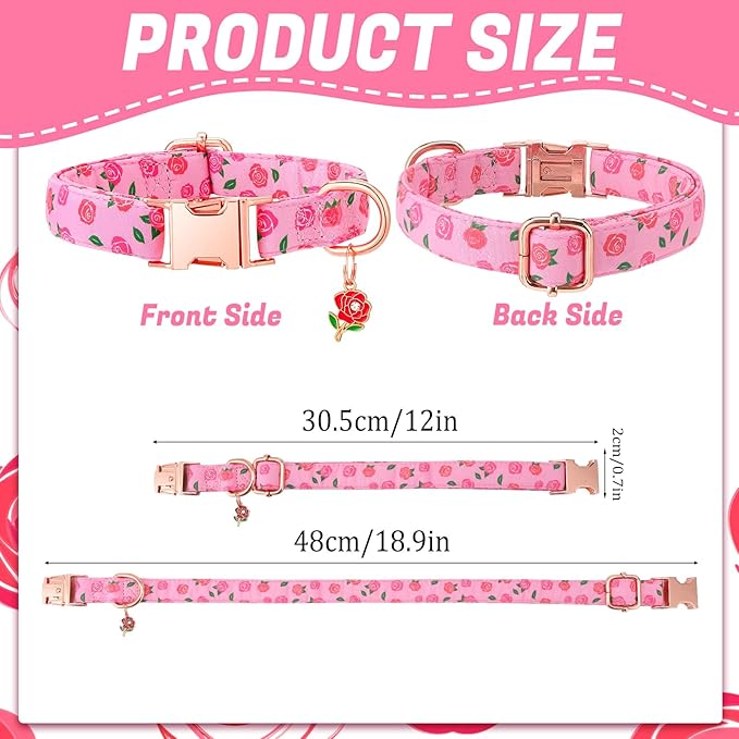 3 Pack Floral Dog Collars for Medium Dogs Pink Dog Collar - Image 2